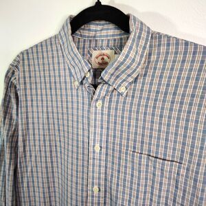 Vtg BROOKS BROTHERS Cotton Blue Plaid Large Men's Button-Down Long Sleeve Shirt
